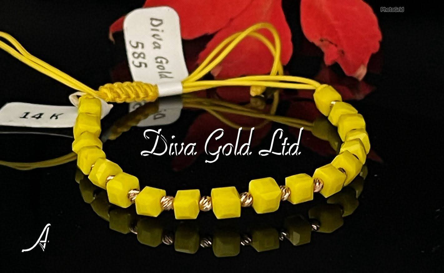 Yellow thread bracelet with gold details.