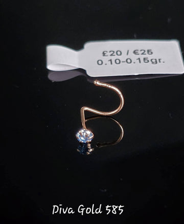 585 Gold nose piercing with blue zircon stone. 0.10 - 0.15 gr