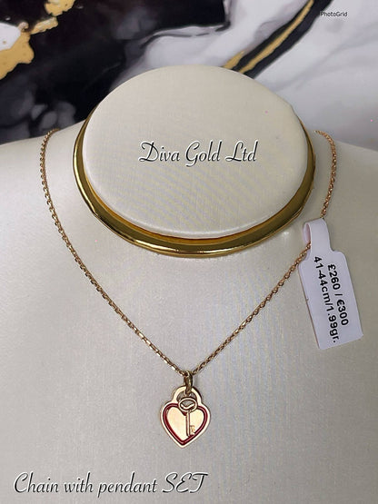 Gold Chain with heat & key pendants. 41-44cm