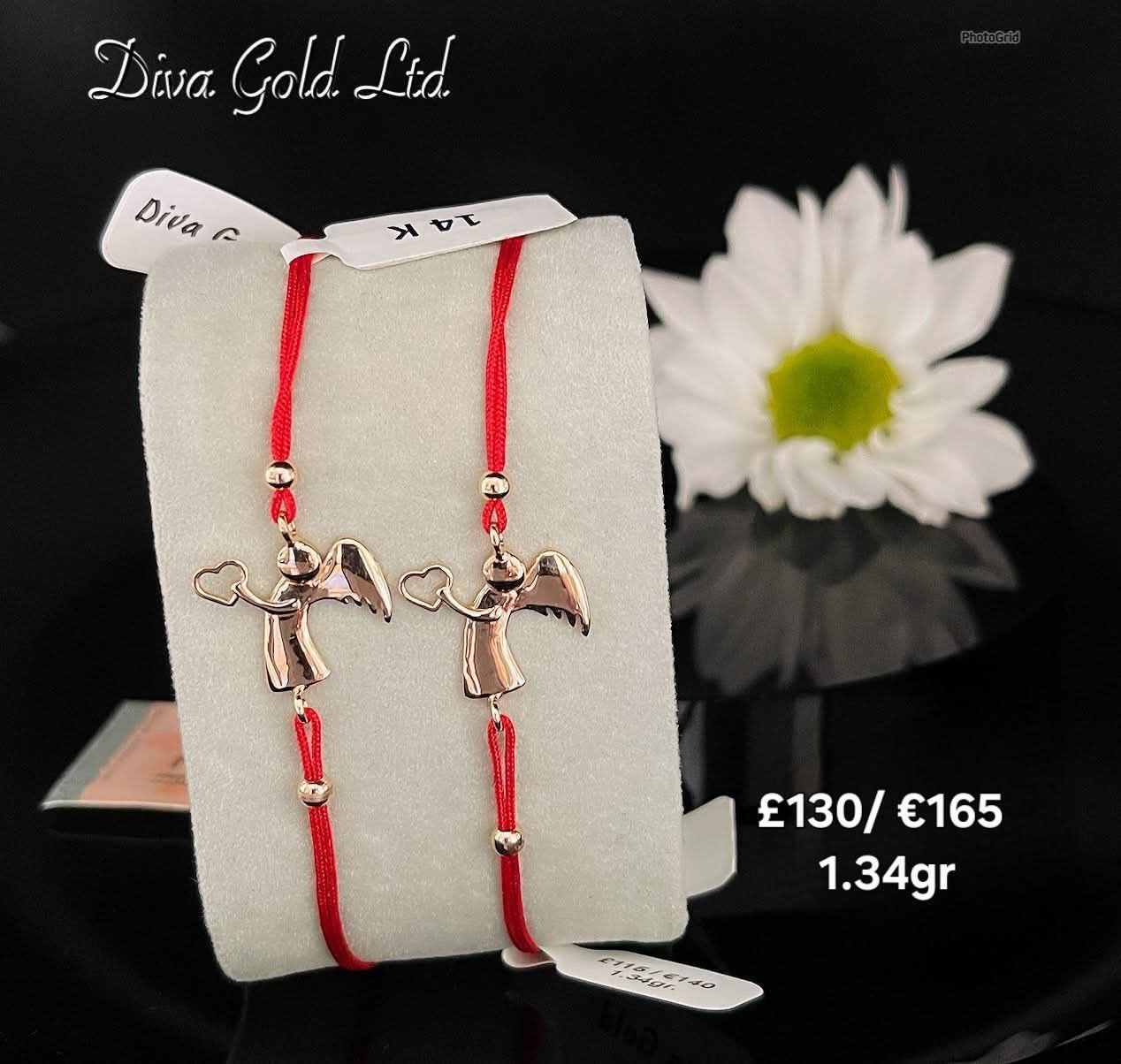 Red thread bracelet with gold details.