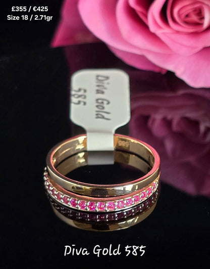 Gold women ring with pink zircon stones .Size 18