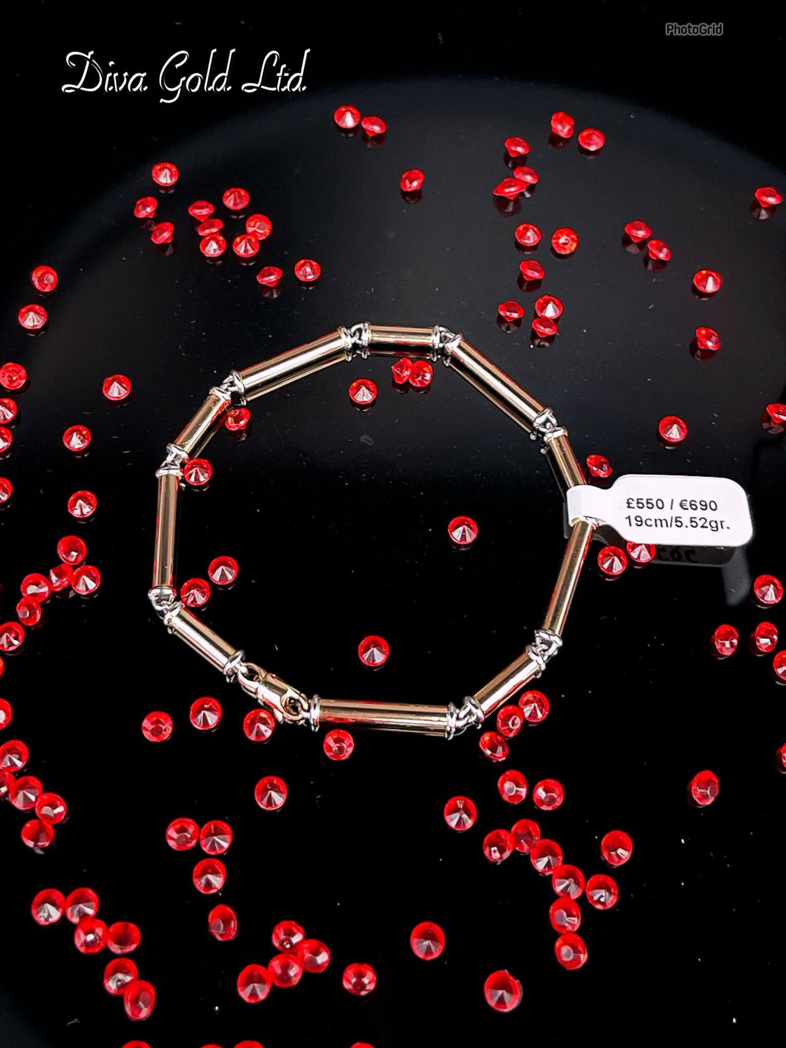 585 Gold bracelet with white gold details. 19cm