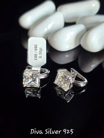 Sterling Silver Square Clear Women Earrings