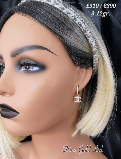 Gold 585 chanel earrings with white zircon stones