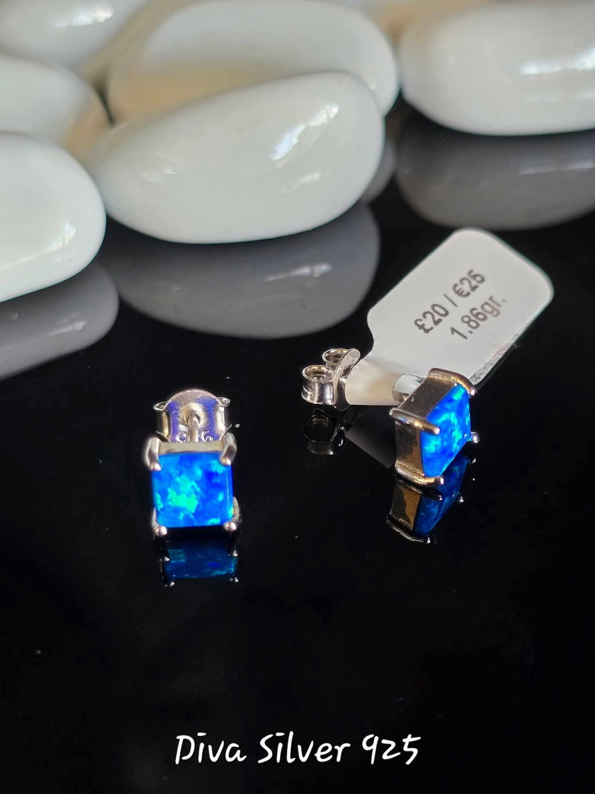 Sterling Silver Opal Blue Women Stud Earrings