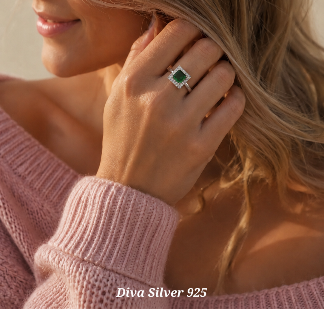 Sterling Silver Green Stone Ring