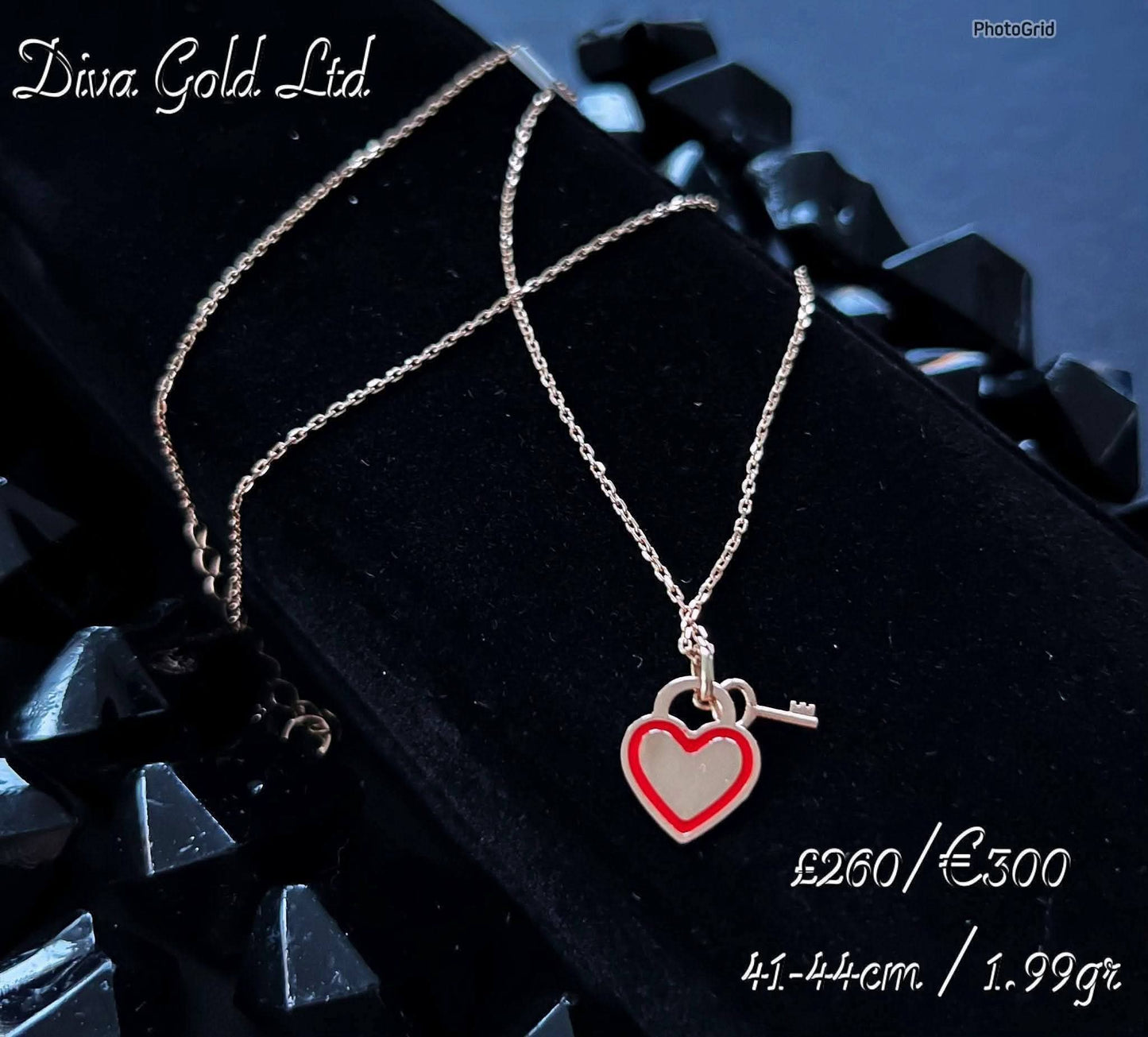 Gold Chain with heat & key pendants. 41-44cm