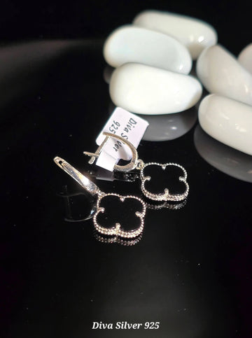 Sterling Silver Black Clover Women Earrings
