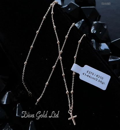 Gold Chain with cross pendant. 41-44cm