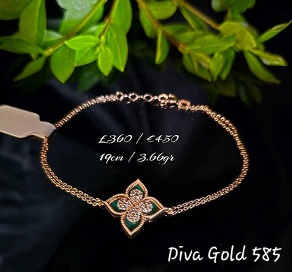 Gold bracelet with white zircon stones. 19cm