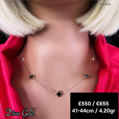 Gold Chain with red clovers pendant. 41-44cm