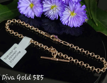14K Gold Rolo Link T-Bar Bracelet