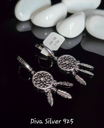 Sterling Silver Dream Catcher Women Earrings