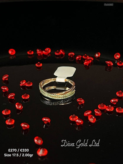 Gold women ring with green zircon stones.Size 17.5
