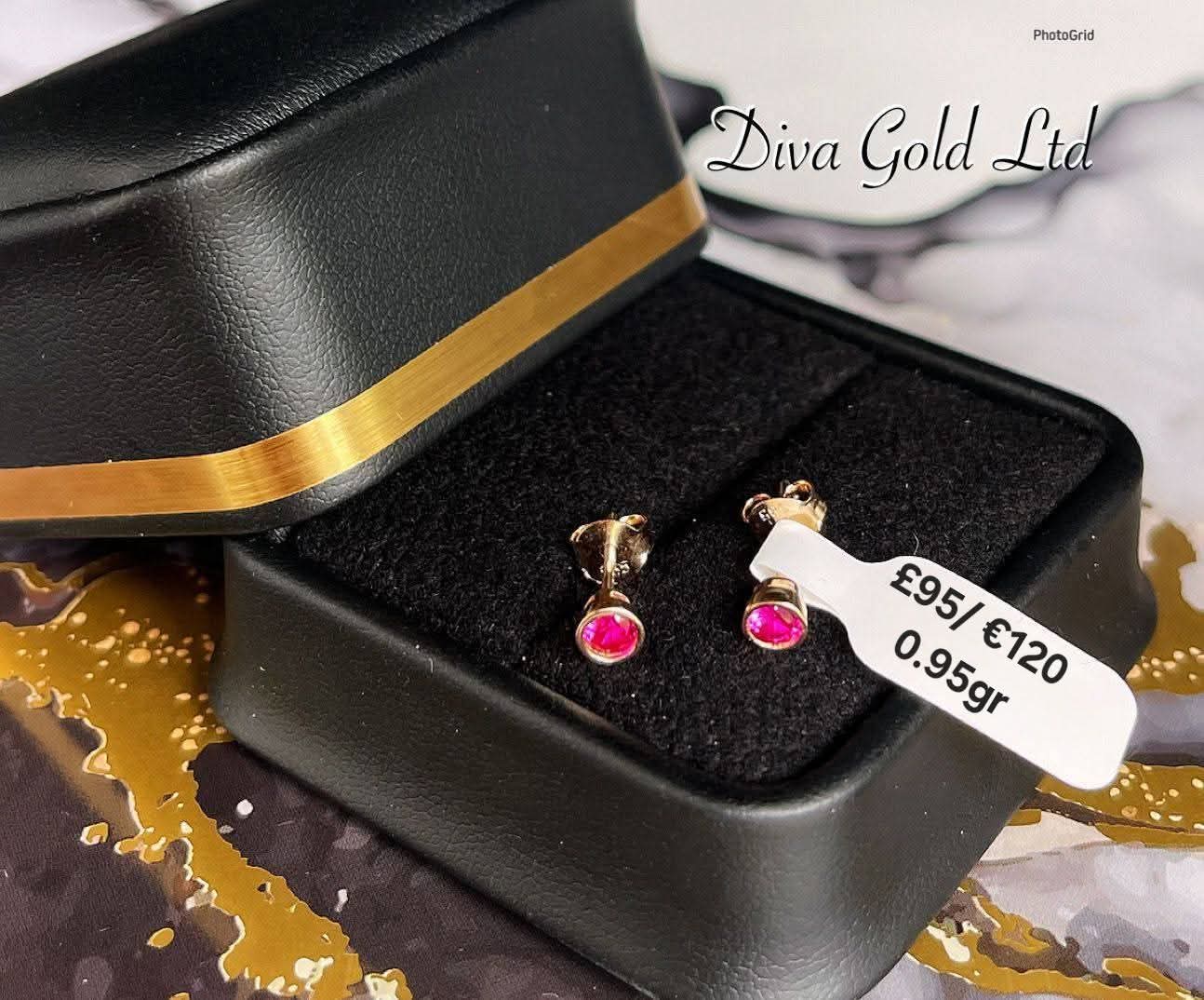 Gold 585 studs earrings with pink zircon stones.