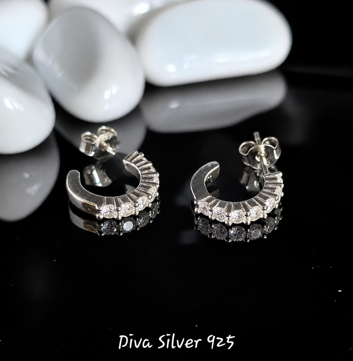 Sterling Silver Shining Half Hoop Women Stud Earrings