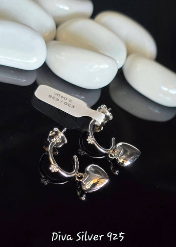 Sterling Silver Half Hoop Heart Women Stud Earrings