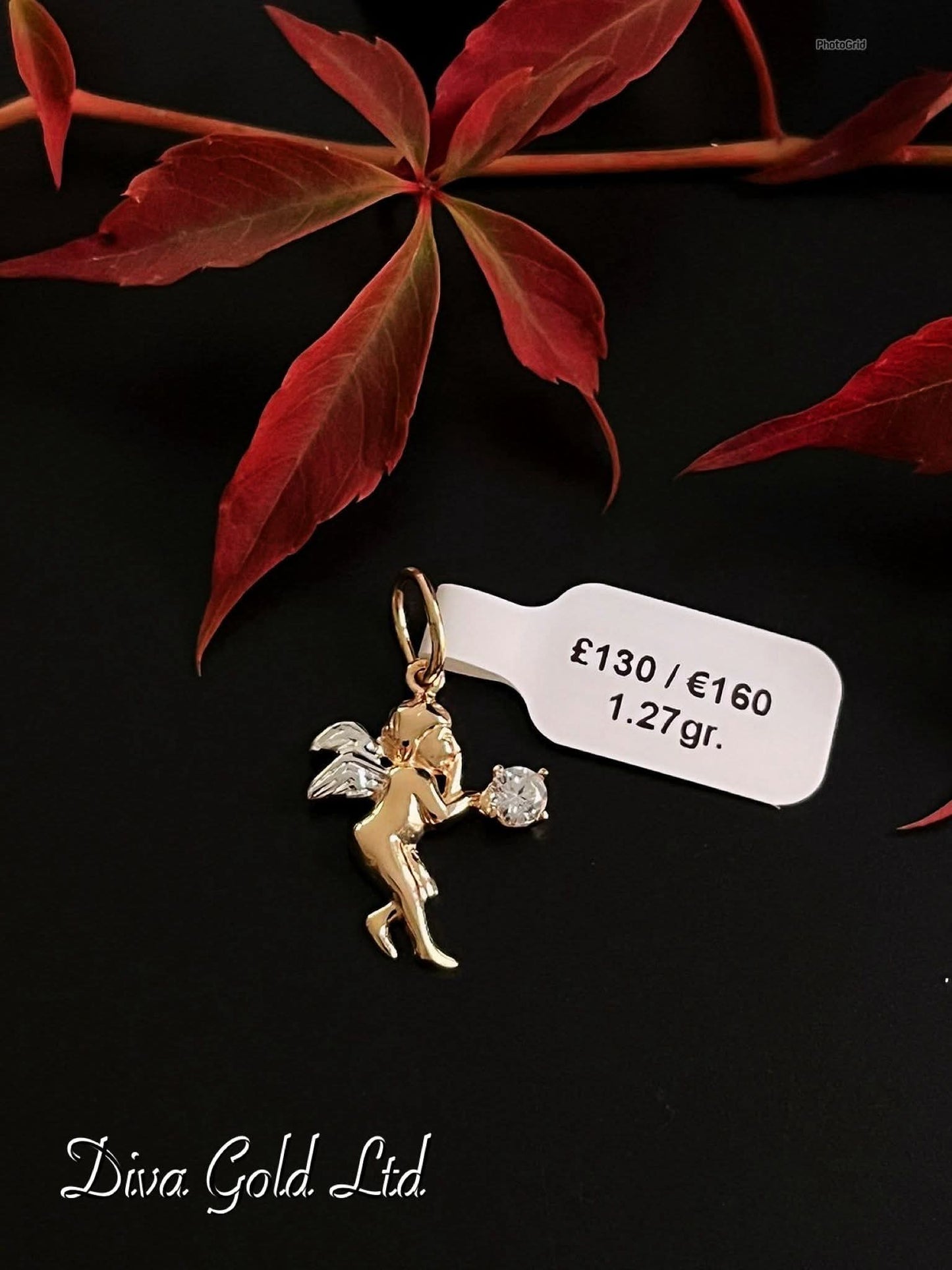 Gold 585 Angel Pendant with small zircon stone