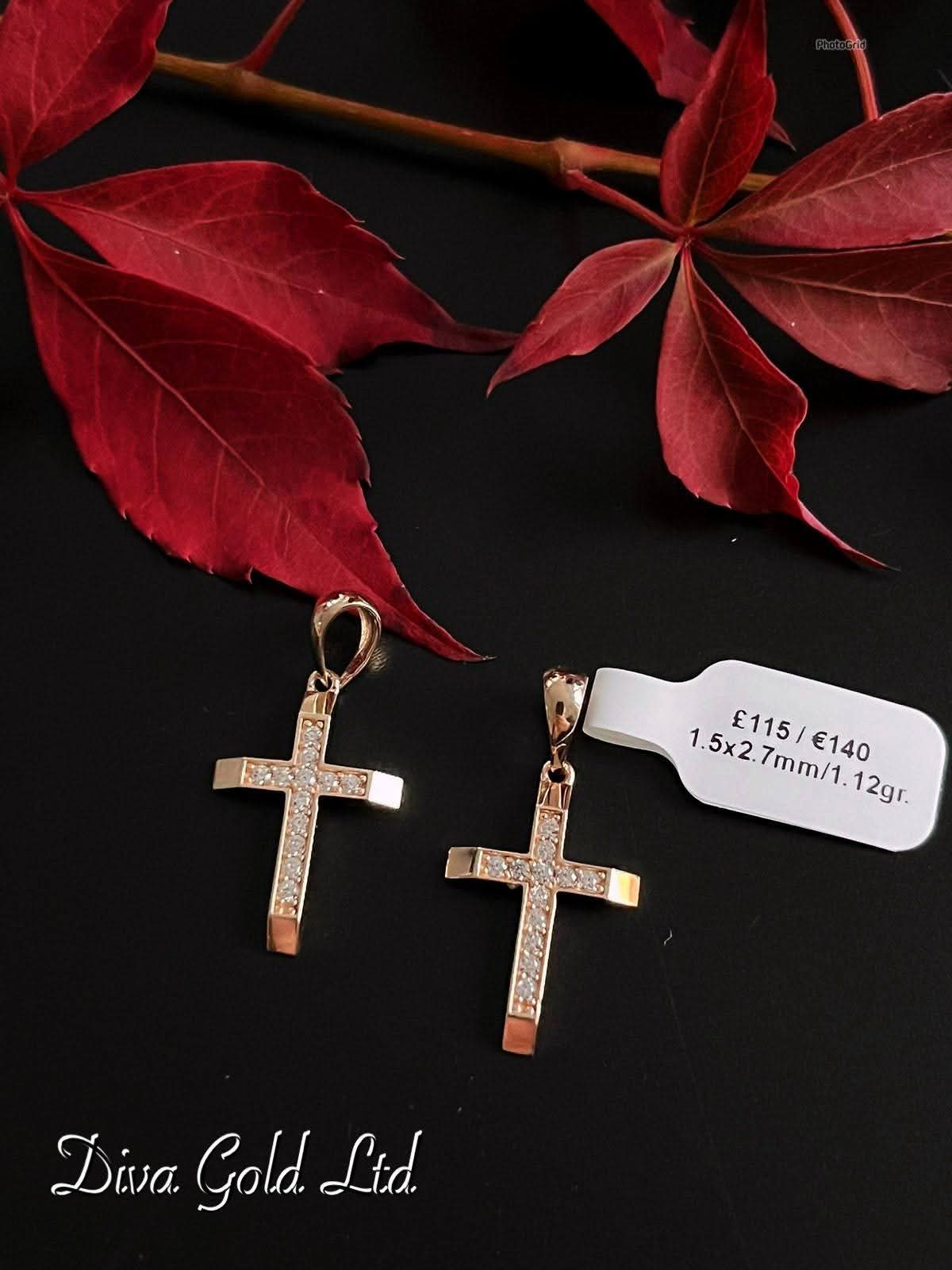 Gold 585 cross pendant with zircon stones