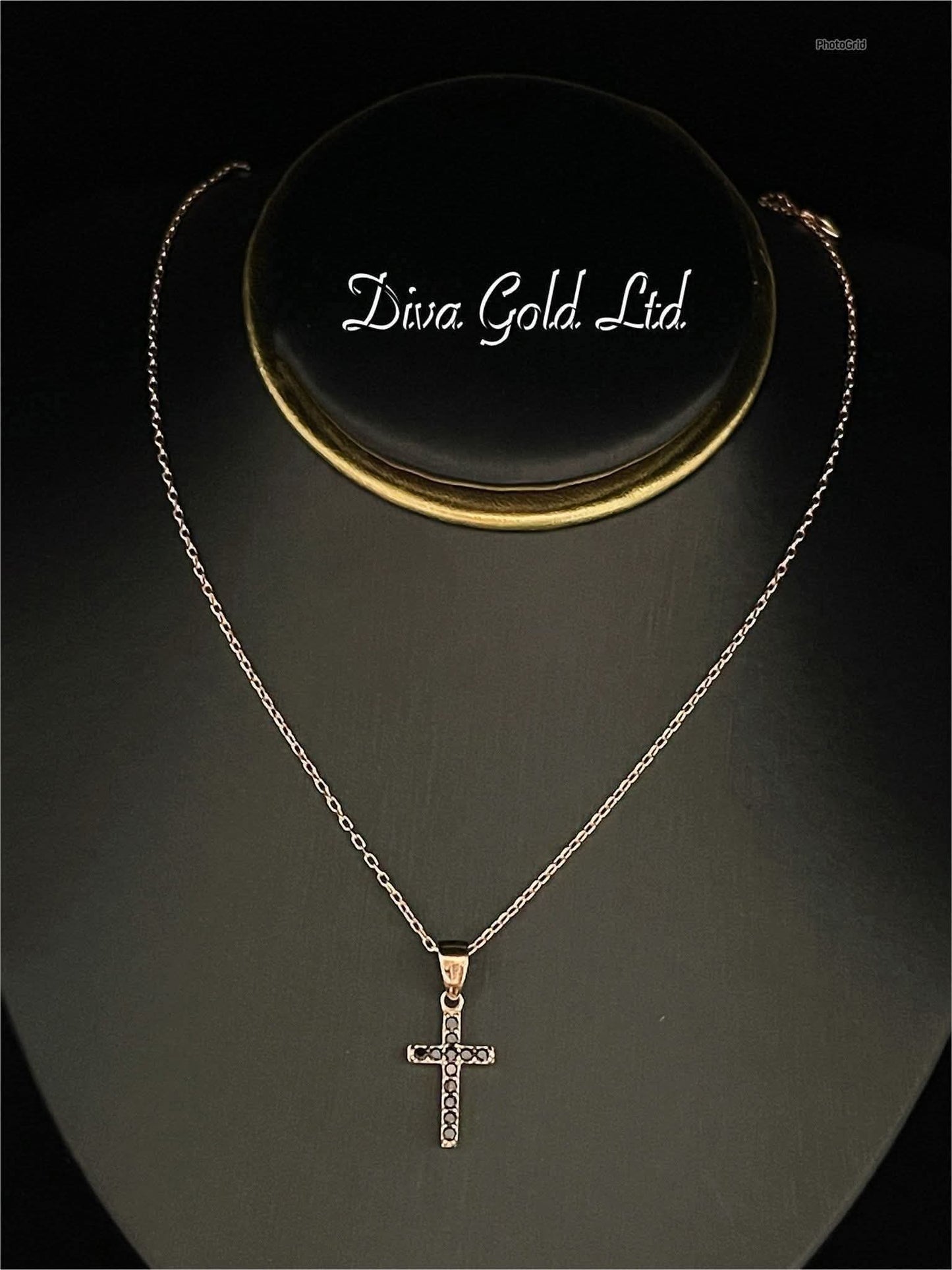 Gold 585 cross white & black zircon stones