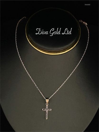 Gold 585 cross white & black zircon stones