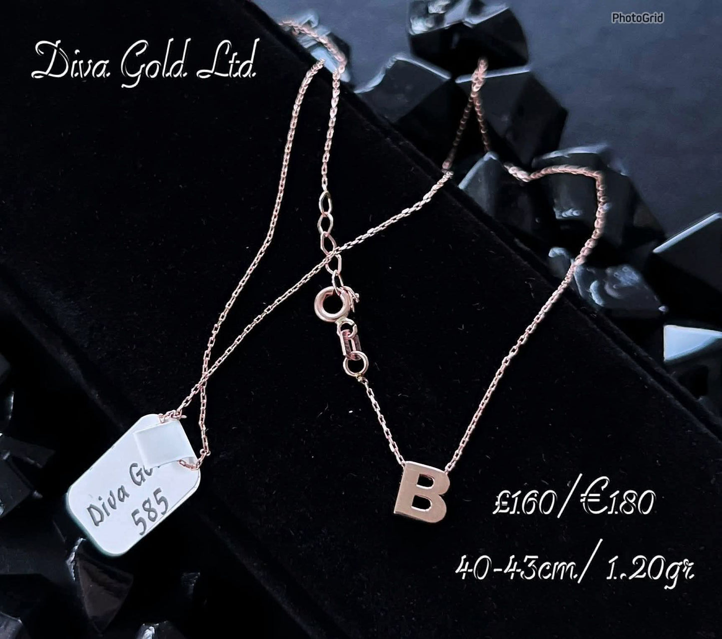 Gold Chain with letter B pendant. 40-43cm