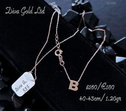 Gold Chain with letter B pendant. 40-43cm