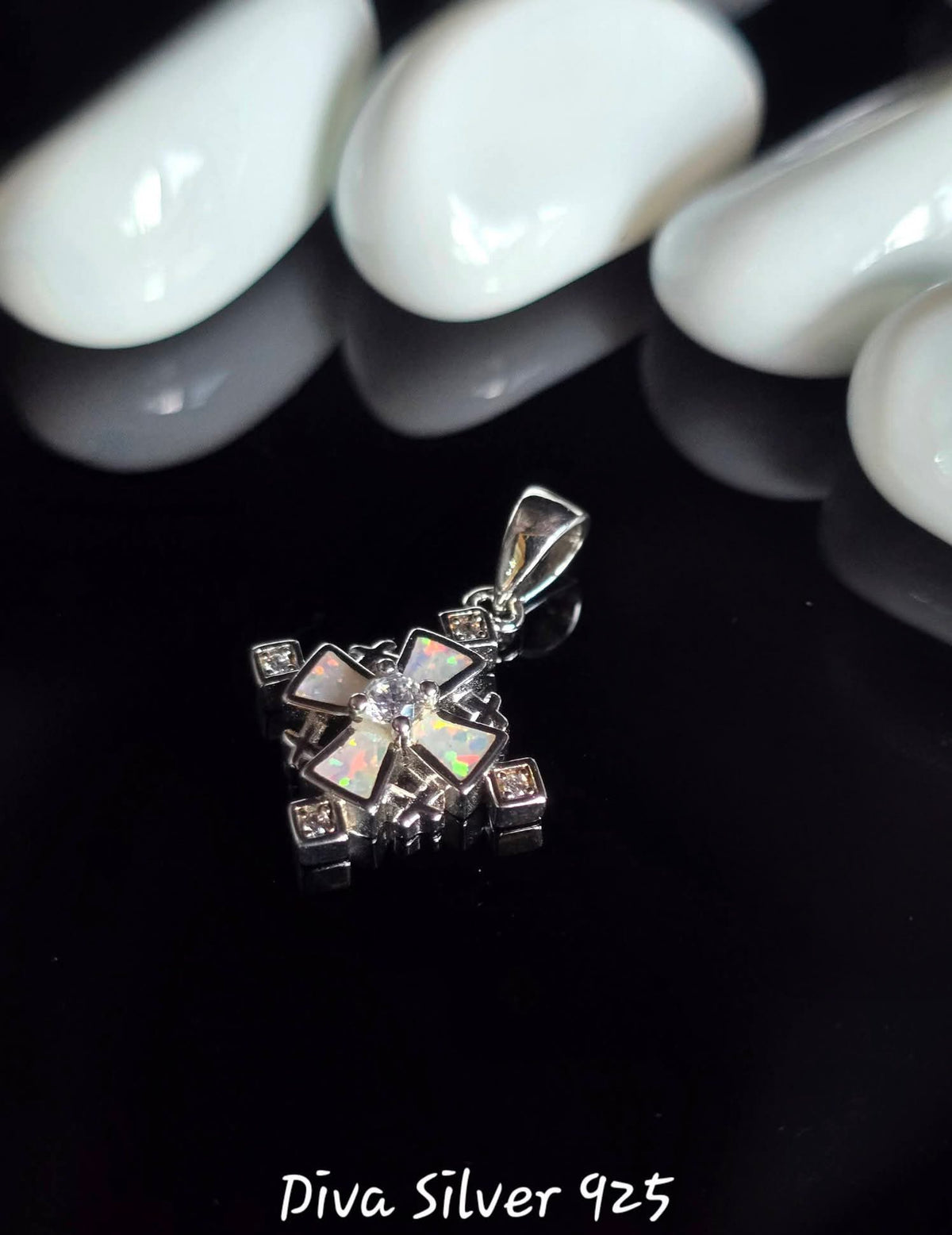 925 Sterling Beauty Opal Cross Pendant