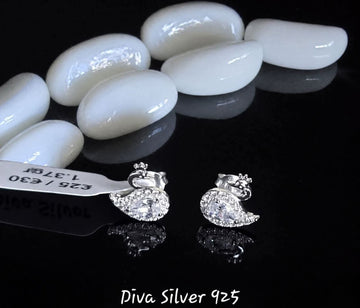 Sterling Silver Swan Stud Earrings