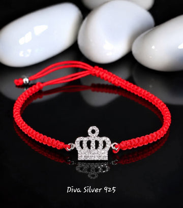 925 Sterling Crown Red Thread Bracelet