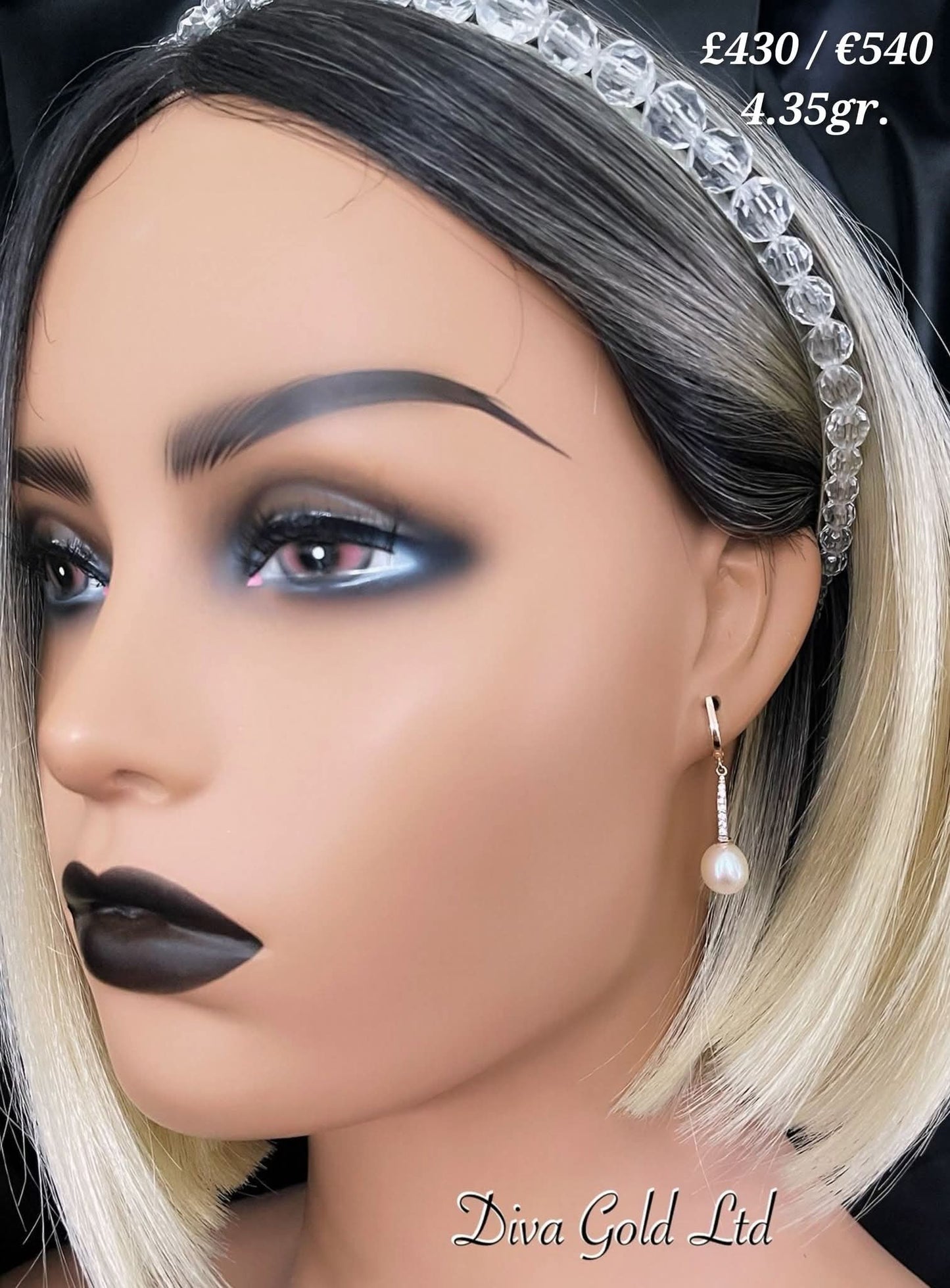 Gold 585 pearl earrings with zircon stones