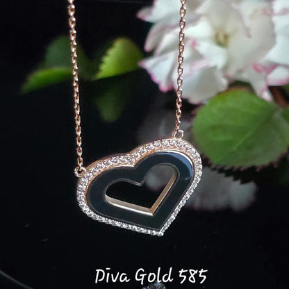 Gold Chain with heart pendant. 43-45cm