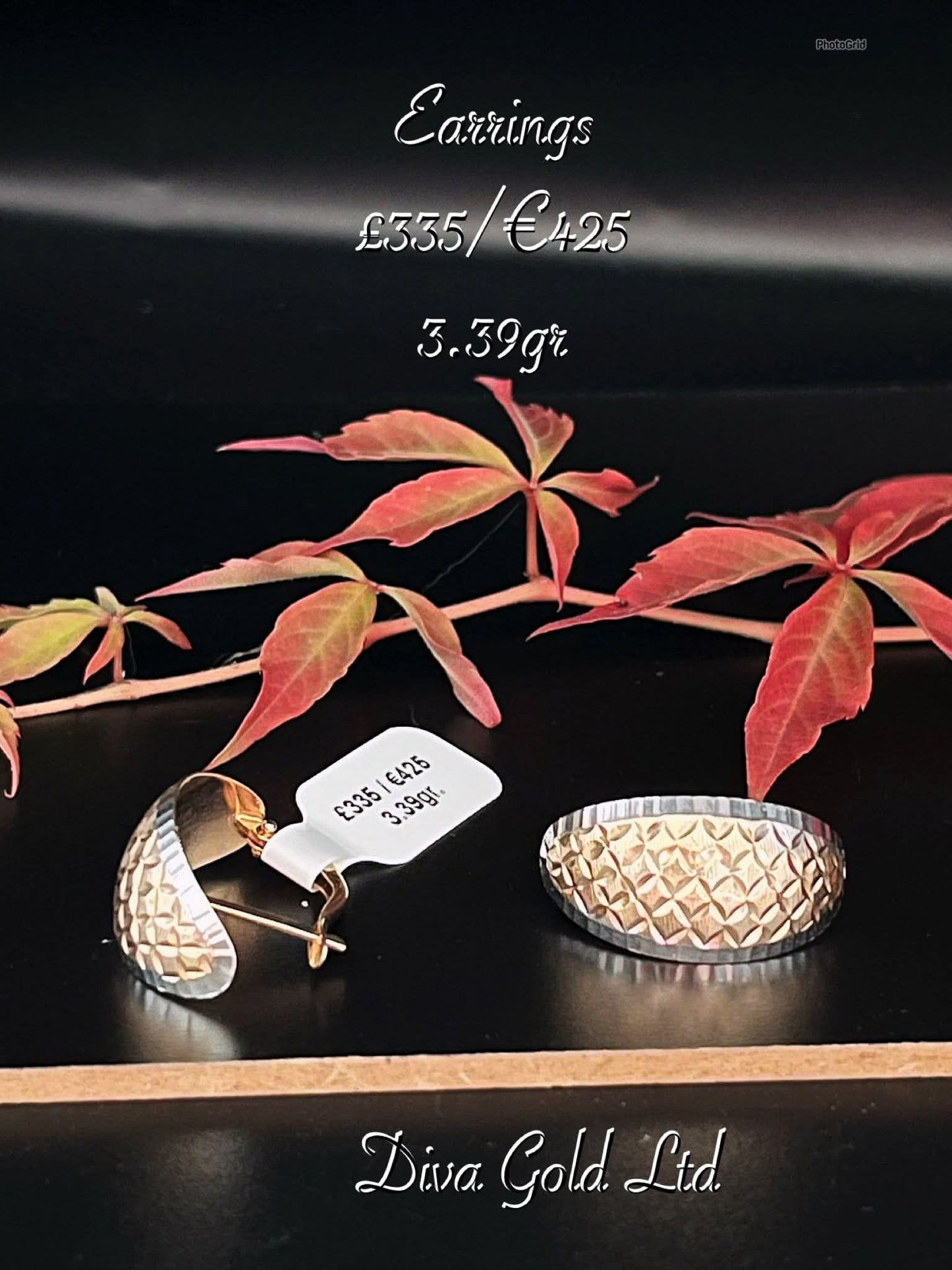 Gold 585 earrings with white gold details.