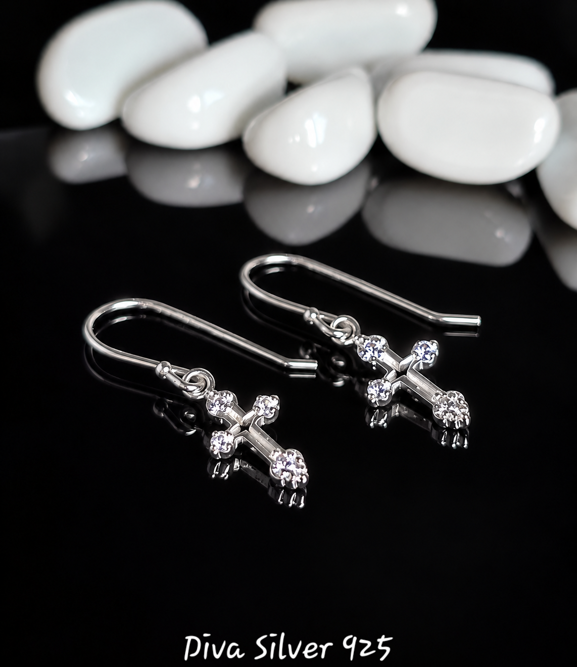 Sterling Silver Cross Women Earrings