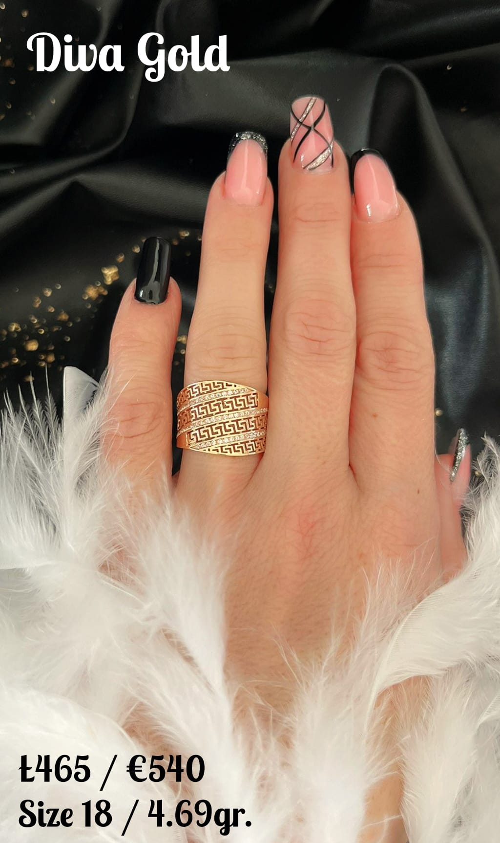 Gold ring with zircon stones. Size 18