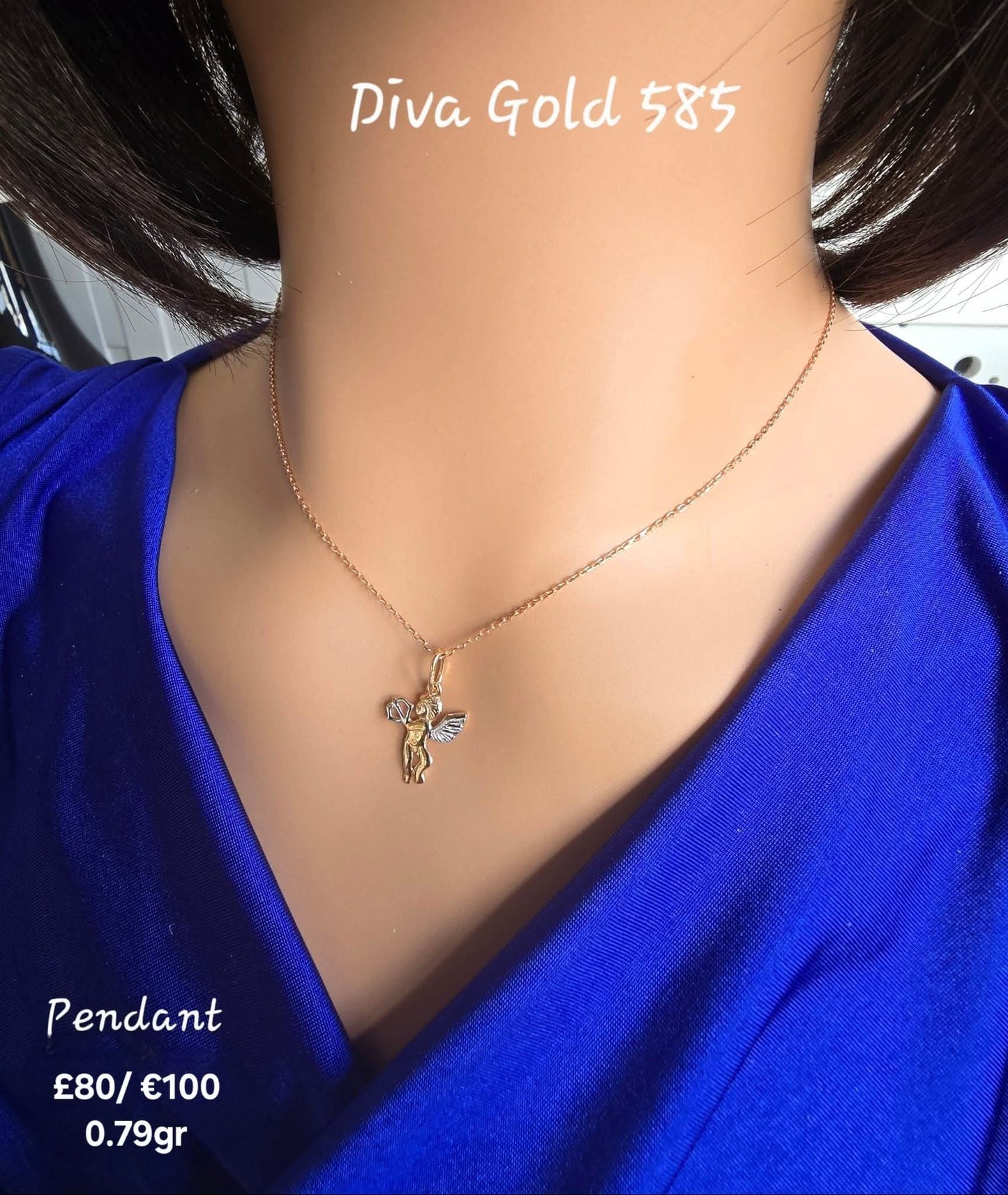 Gold 585 Angel Pendant with white gold details