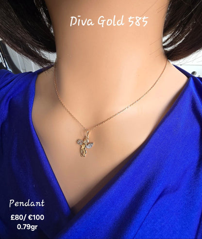 Gold 585 Angel Pendant with white gold details