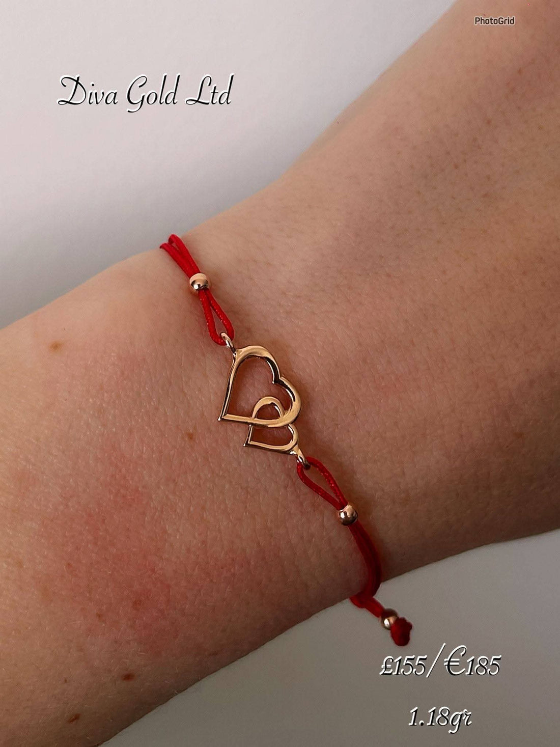 Red thread bracelet with 585 gold details. 1.18gram
