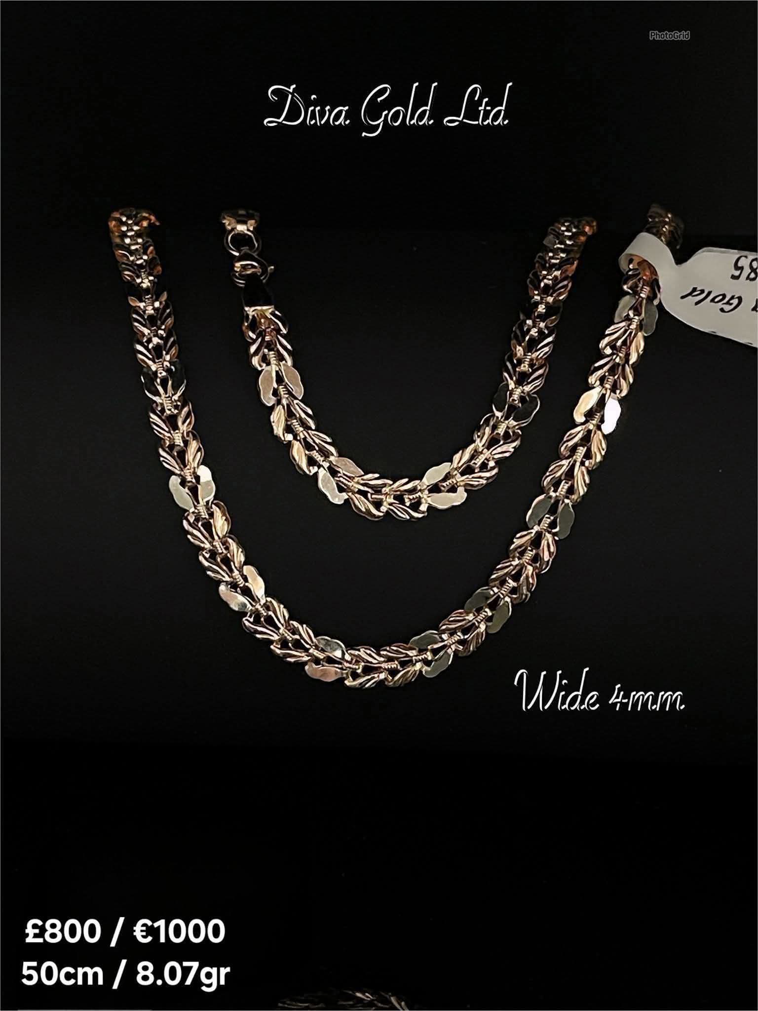 Gold 585 chain 50cm with white gold details