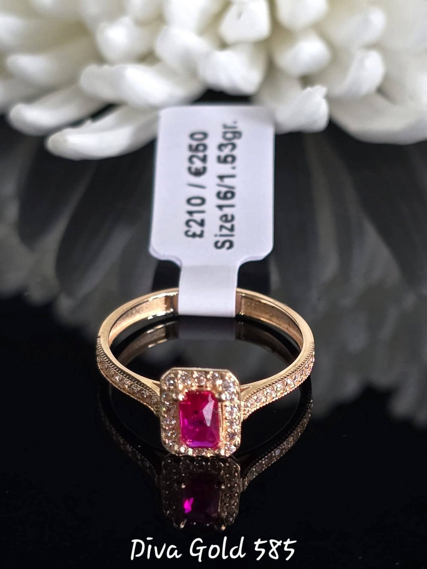 Gold women ring. White & pink zircon stones.Size 16