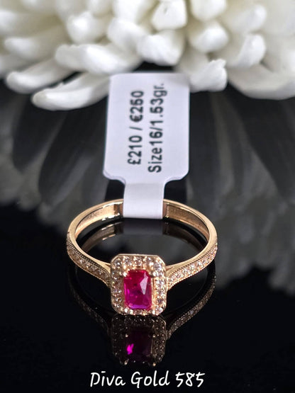Gold women ring. White & pink zircon stones.Size 16