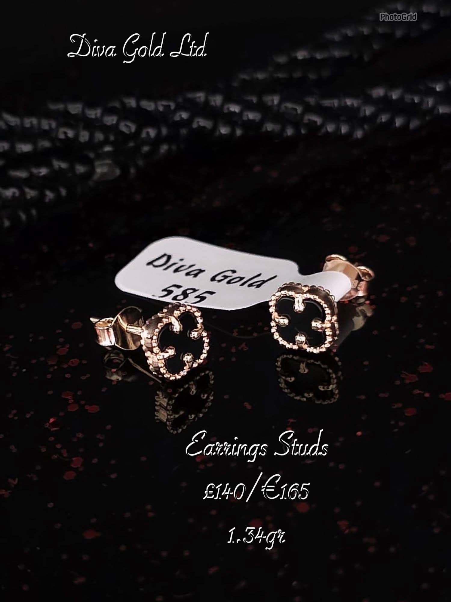 Gold 585 clover studs earrings