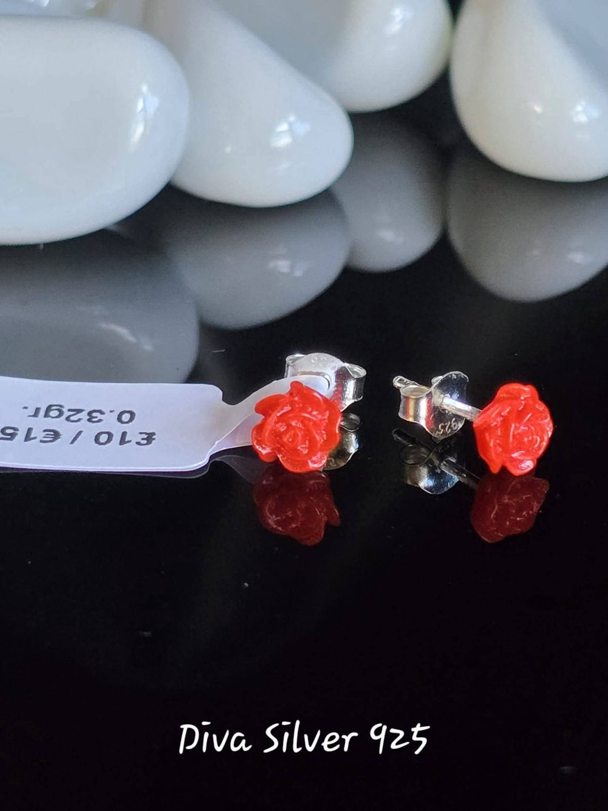 Sterling Silver Red Rose Stud Earrings