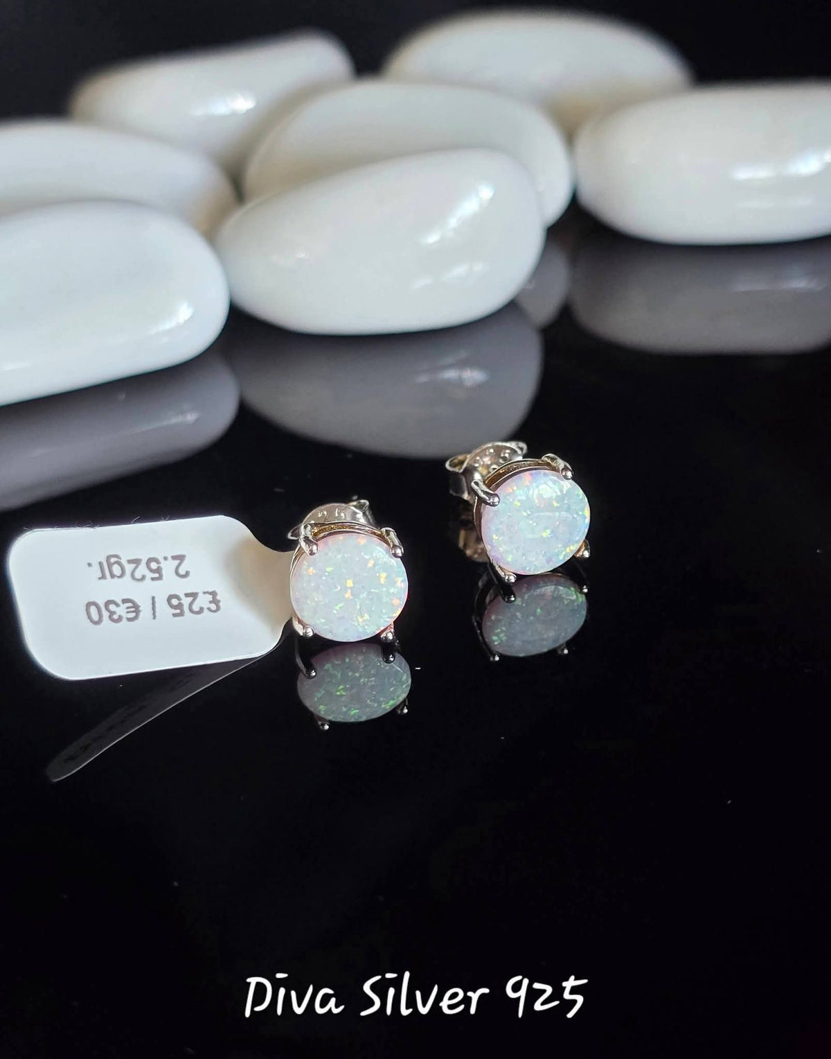 Sterling Silver White Opal Women Stud Earrings