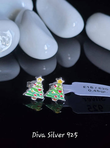 Sterling Silver Christmas Tree Stud Earrings