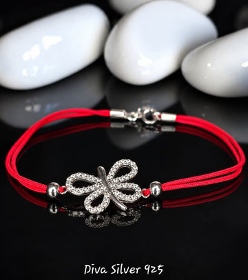 925 Sterling Butterfly Red Thread Bracelet
