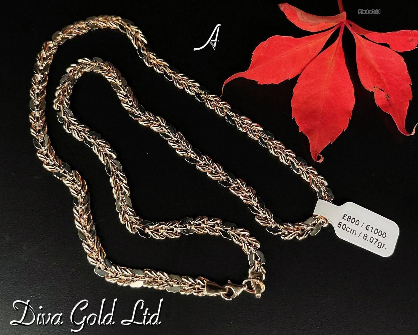 Gold 585 chain 50cm with white gold details