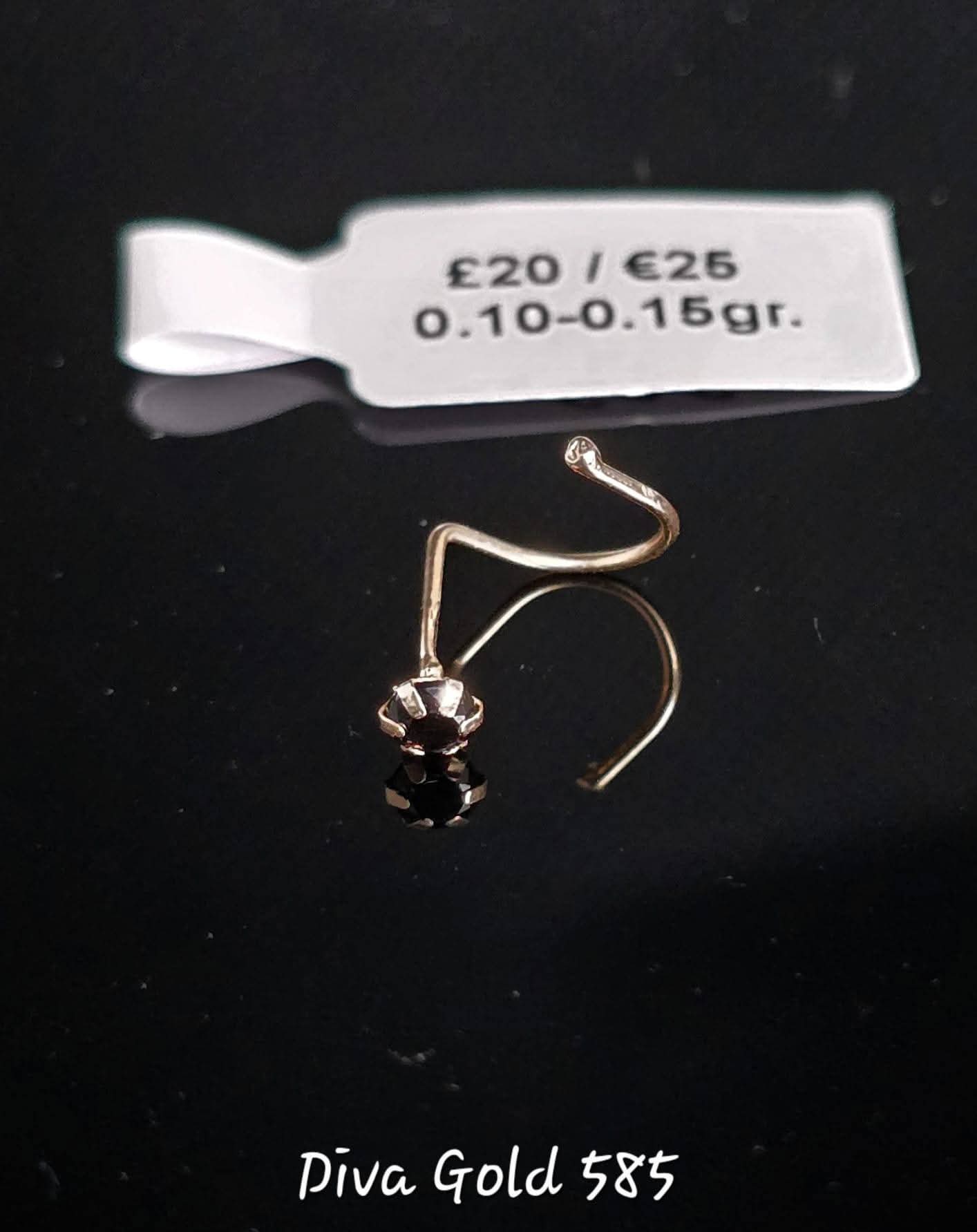 585 Gold nose piercing with black zircon stone. 0.10 - 0.15 gr