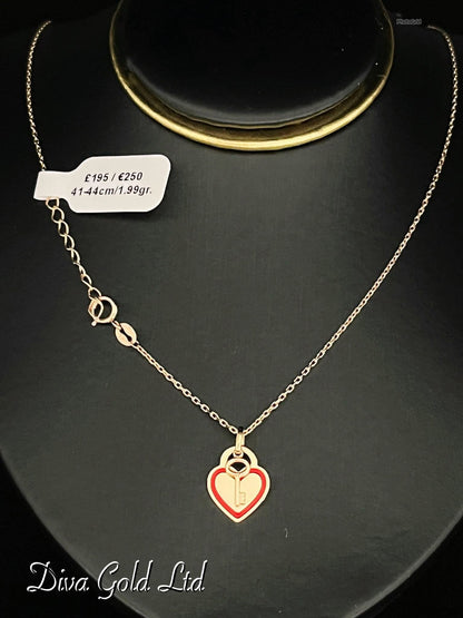 Gold chain with heart pendant. 41-44cm