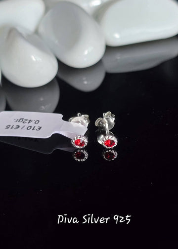 Sterling Silver Red Simple Stud Earrings